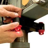 Has a alignment device that fits into the chuck of the drill press for alignment & calibration